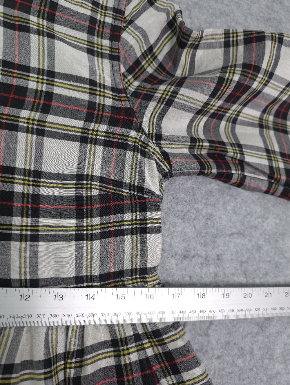 Ganni Silk Ivory Check Babydoll Mini Dress with Black and Red Tartan - Picture 12 of 13